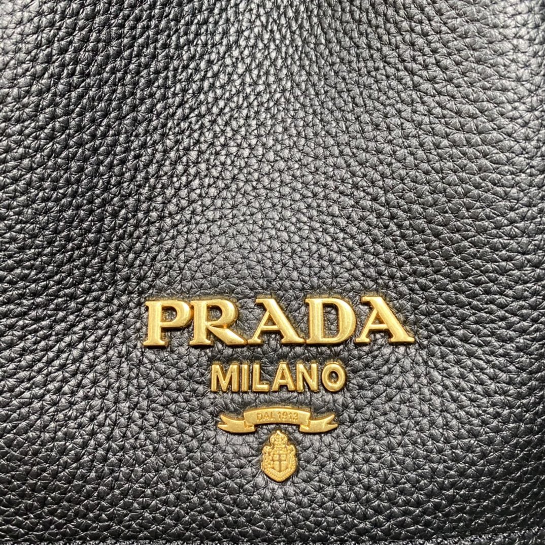 Prada Leather Bucket Bag Shoulder Bag Handbag Black 1BE018